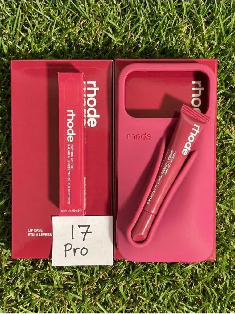 RHODE raspberry Phone Case with Matching Lip Tint Duo